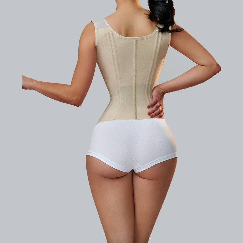 Corset Dupla Compressão Para Cintura E Barriga Plana Com Gancho-olhos Com Osso - Aifeli - Loja para todas as mulheres