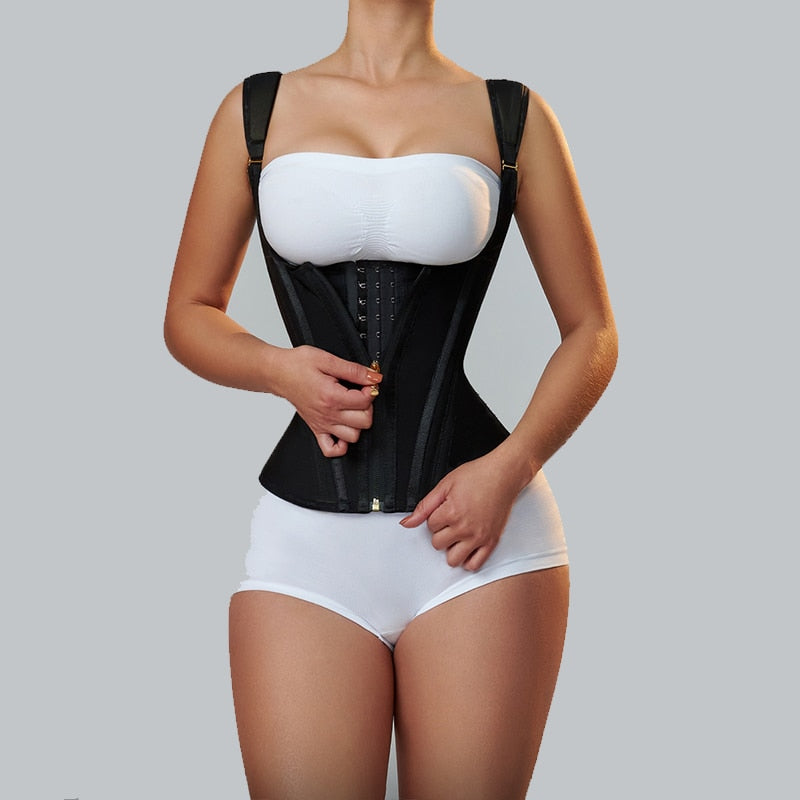 Corset Dupla Compressão Para Cintura E Barriga Plana Com Gancho-olhos Com Osso - Aifeli - Loja para todas as mulheres