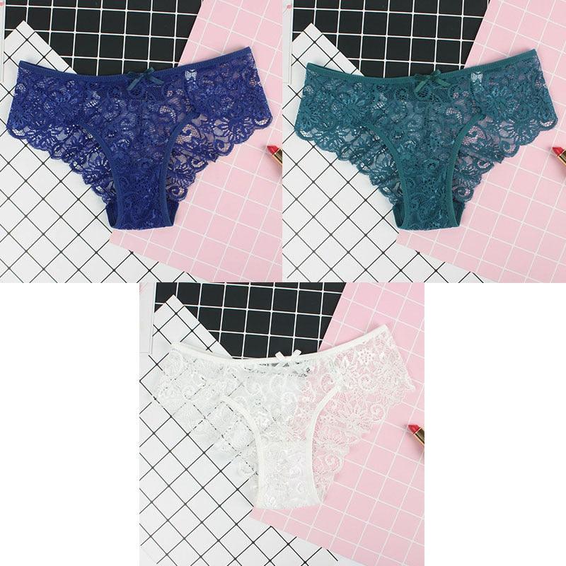 3Pcs Calcinhas Sexy De Renda Transparente Floral Arco Macio - Aifeli - Loja para todas as mulheres