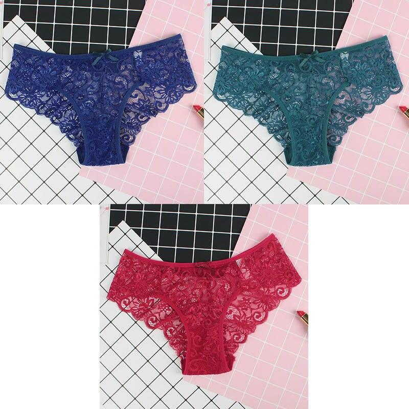 3Pcs Calcinhas Sexy De Renda Transparente Floral Arco Macio - Aifeli - Loja para todas as mulheres