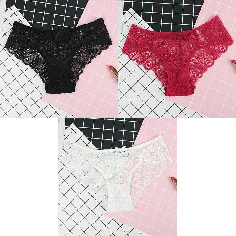 3Pcs Calcinhas Sexy De Renda Transparente Floral Arco Macio - Aifeli - Loja para todas as mulheres