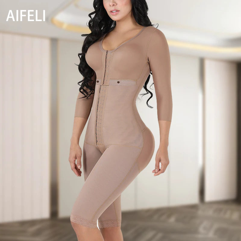 Bodysuit Modelador Controle De Barriga Com Sutiã E Mangas - Aifeli - Loja para todas as mulheres