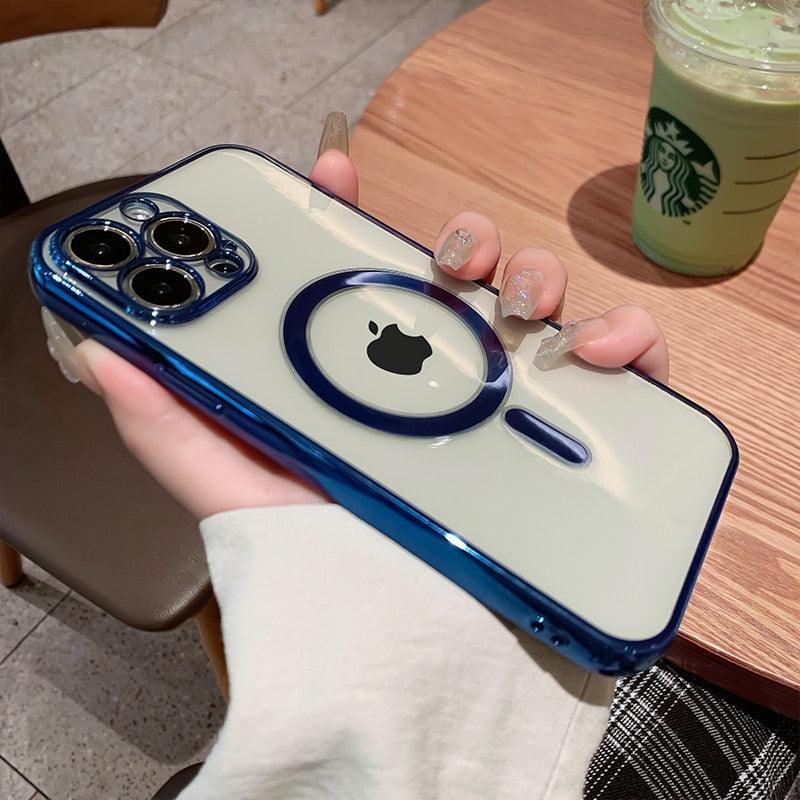 Capa De Luxo Transparente Magsafe Com Borda Colorida Para iPhone - Aifeli - Loja para todas as mulheres