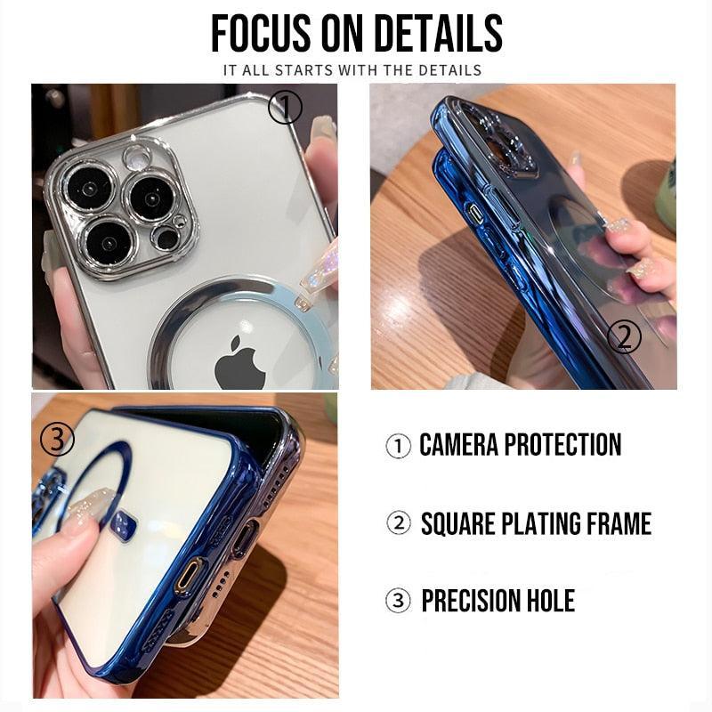 Capa De Luxo Transparente Magsafe Com Borda Colorida Para iPhone - Aifeli - Loja para todas as mulheres